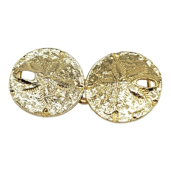 Sand Dollar 2 Piece Interlocking Belt Buckle Glossy Gold Tone Vintage - Picture 1 of 4